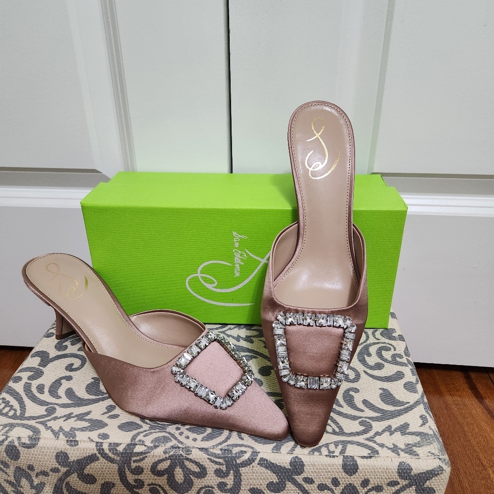 Sam Edelman Brit Jewel Praline Kitten Heel Mule with Sparkling Buckle Sz 8 - Picture 3 of 6